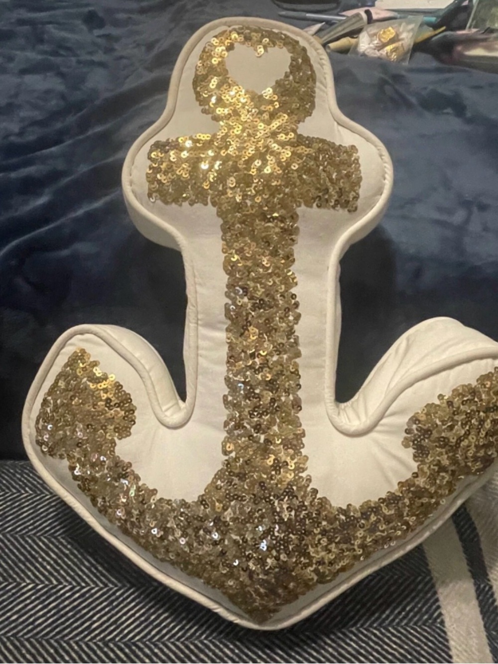 PB TEEN MERRIT & EMILY GOLD SEQUINS ANCHOR THROW PILLOW